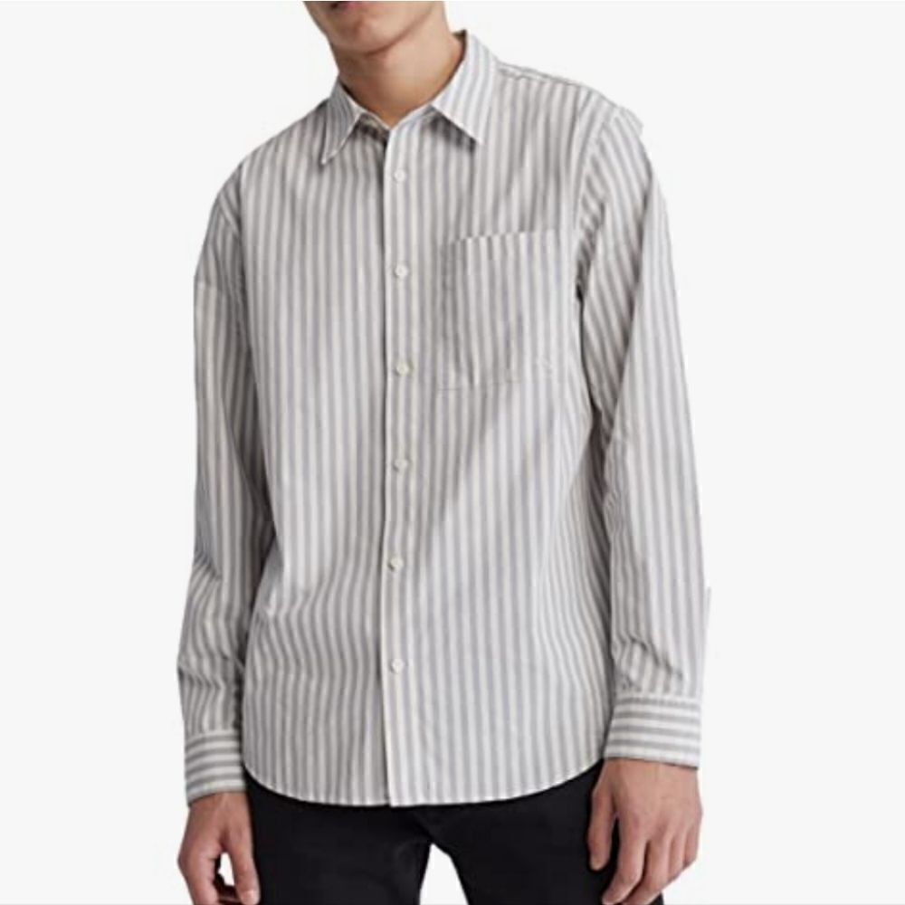 Calvin Klein Men's Button-Down Gray Stripe Dress Shirt